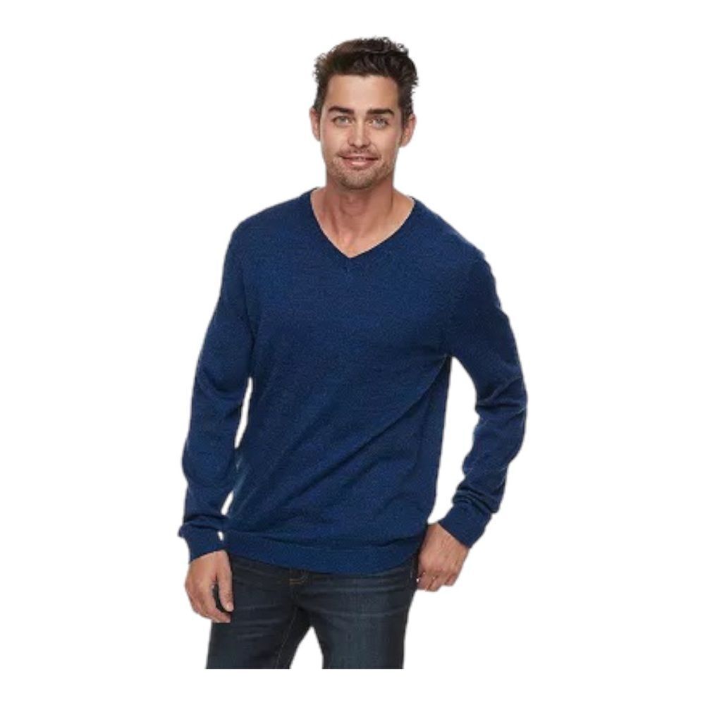 Men’s Apt. 9 Blue Slim Fit Merino Wool Blend V Neck Sweater | XL